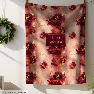 Chic Blush Burgundy Gold Watercolor Boho Custom   Fleece Blanket