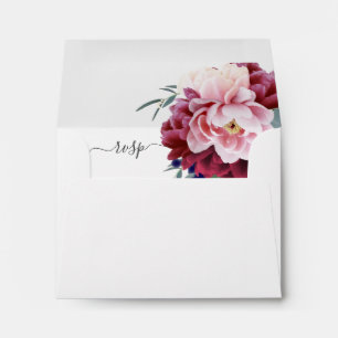 Chic Blush Burgundy Navy Blue Floral Wedding RSVP Envelope