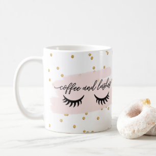 Chic Blush Coffee and Lashes Faux Gold with Name Mug