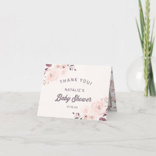 Chic Blush & Cream Floral Baby Shower Thank You Note Card