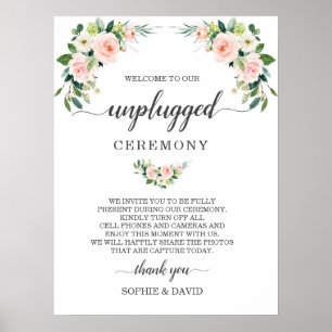 Chic Blush Cream Floral Unplugged Ceremony Sign