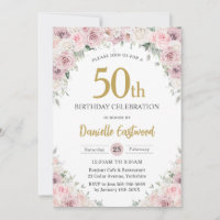 Chic Blush Dusty Pink Floral 50th 60th Birthday