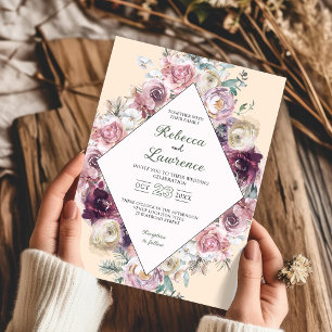 chic blush dusty rose botanical wedding invitation