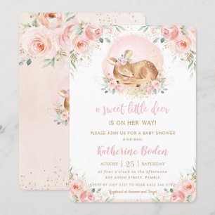Chic Blush Floral Baby Deer Girl Baby Shower Invitation