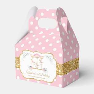 Chic Blush Floral Carousel 1st Birthday Thank You Favour Box