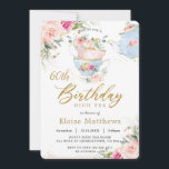 Chic Blush Floral High Tea 60th Birthday Party Invitation<br><div class="desc">Personalise this elegant tea party 60th birthday invitation with your own wording easily and quickly, simply press the customise it button to further re-arrange and format the style and placement of the text.  This chic invitation features a pretty baby blue teapot, tea cups, beautiful watercolor blush pink roses and dainty...</div>