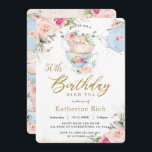 Chic Blush Floral High Tea Birthday Party ANY AGE  Invitation<br><div class="desc">Personalise this elegant tea party birthday invitation with your own wording easily and quickly, simply press the customise it button to further re-arrange and format the style and placement of the text.  This chic invitation features a pretty baby blue teapot, tea cups, beautiful watercolor blush pink roses and dainty green...</div>