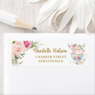 Chic Blush Floral High Tea Party Return Address Label