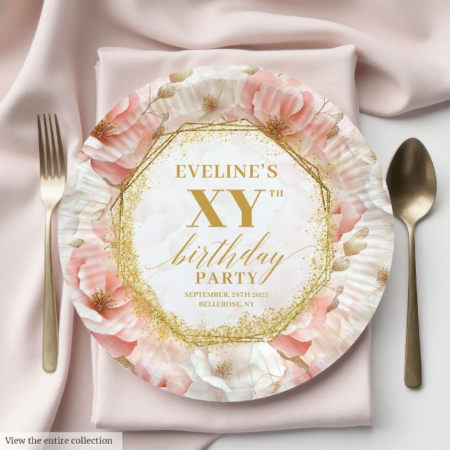 Chic Blush Floral Ivory Gold Birthday Paper Plates (Chic Blush Floral Ivory Gold Birthday Paper Plates

)