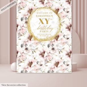 Chic Blush Floral Ivory Gold Birthday Photo Booth Tapestry