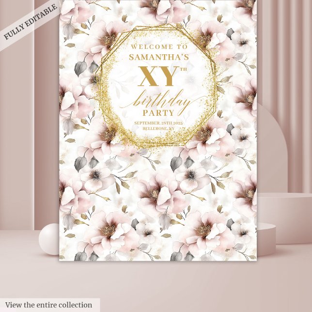 Chic Blush Floral Ivory Gold Birthday Photo Booth Tapestry (Chic Blush Floral Ivory Gold Birthday Photo Booth Tapestry)