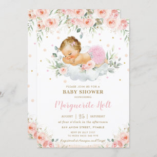 Chic Blush Floral Sweet Sleeping Baby Girl Shower  Invitation