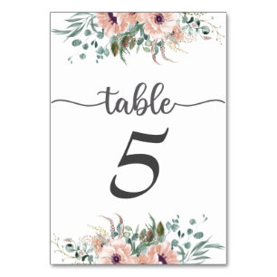 Chic Blush Floral Wedding Table Number