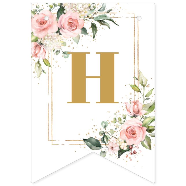 Chic blush flowers eucalyptus gold 16th Birthday Bunting (First Flag)