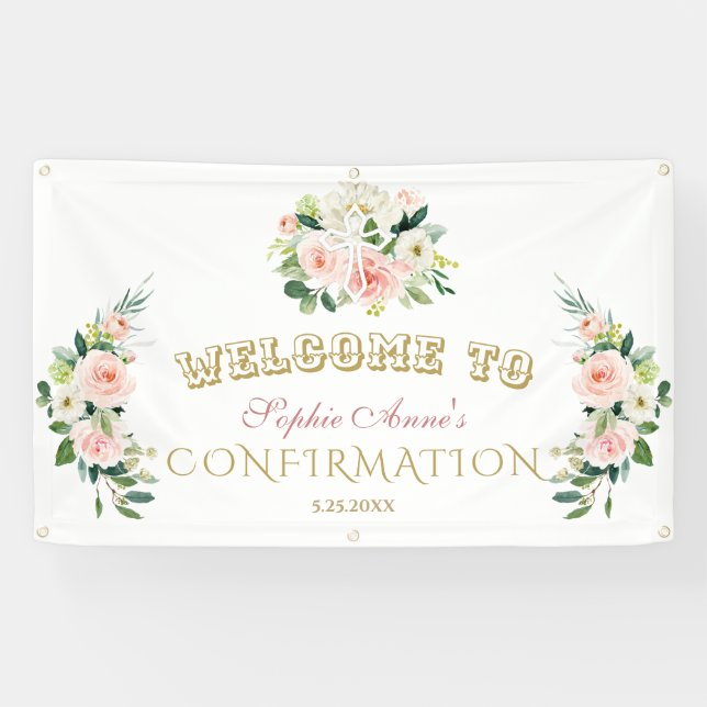 Chic Blush Flowers Girl Confirmation Welcome Sign (Horizontal)