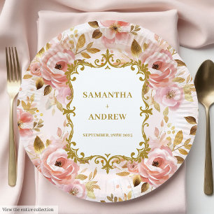 Chic Blush Gold Wedding Paper Plates