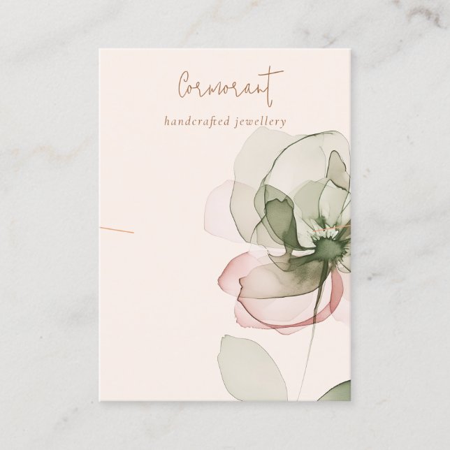 Chic Blush Green Pink Flower Necklace Display Business Card (Front)