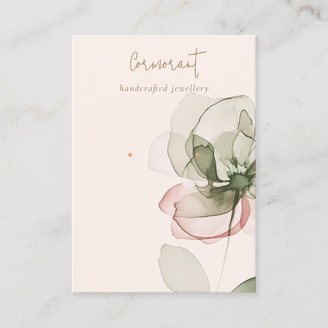 Chic Blush Green Pink Flower Stud Earring Display Business Card (Front)