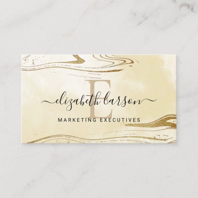 Chic Blush Monogram Gold Glitter Marble Agate Business Card (Front)