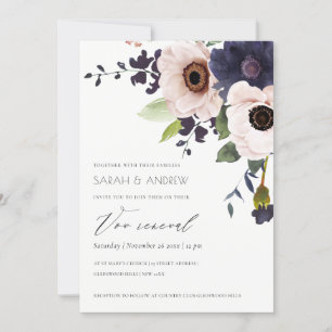 Chic Blush Navy Anemone Floral Vow Renewal Invite