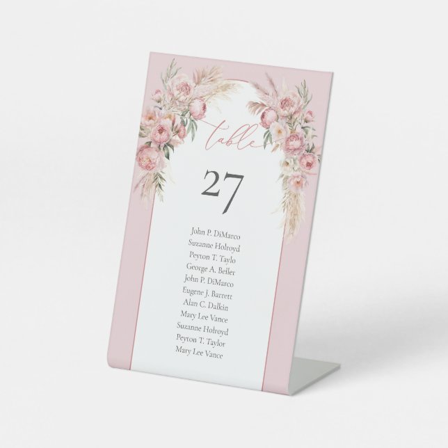 Chic blush peonies pampas boho arch eucalyptus pedestal sign (Front)