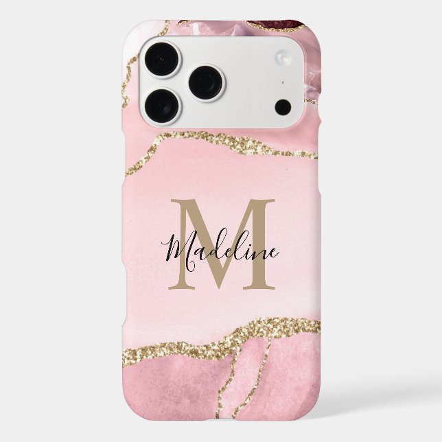 Chic Blush Pink Agate Geode Gold Script Monogram (Back)