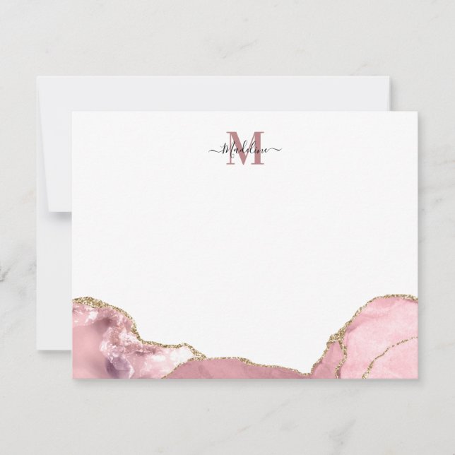 Chic Blush Pink Agate Geode Marble Monogram Note C Card (Front)