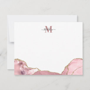 Chic Blush Pink Agate Geode Marble Monogram Note C Card