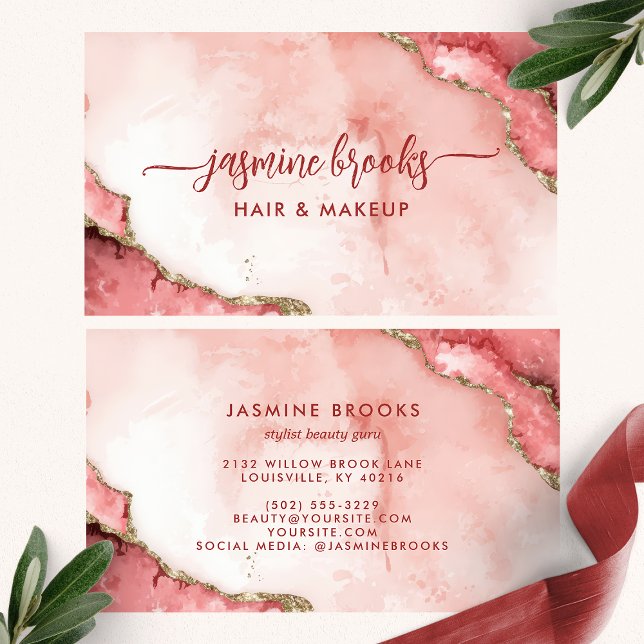 Chic Blush Pink and Gold Watercolor Business Card (Creator Uploaded)