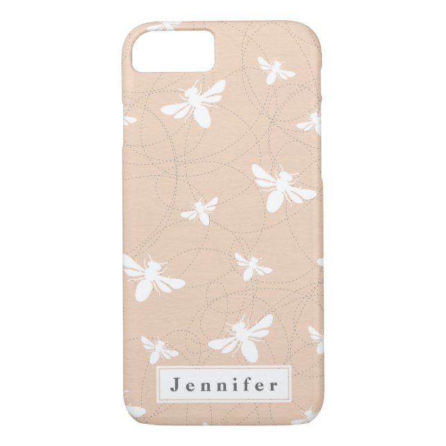 Chic Blush PInk and grey Busy bee personalised Case-Mate iPhone Case (Back)