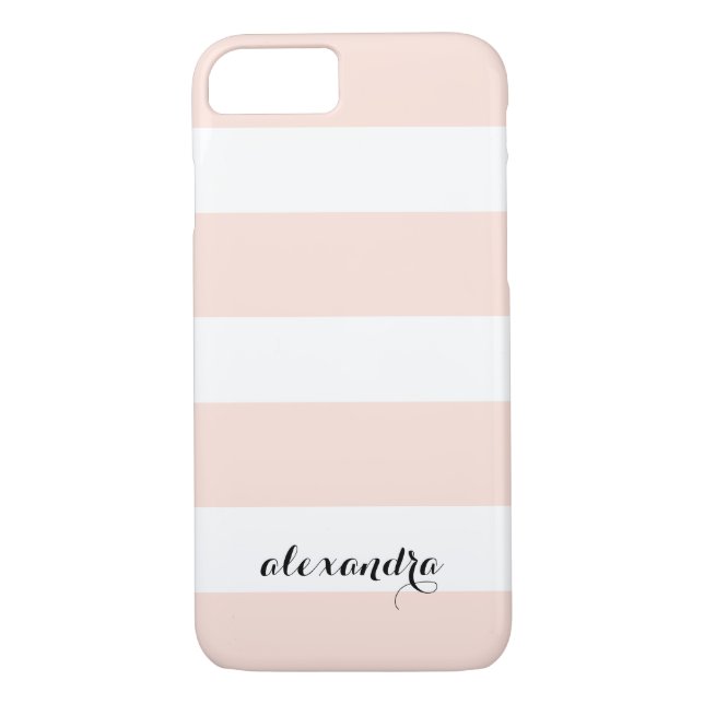 Chic Blush Pink and White Stripes Case-Mate iPhone Case (Back)