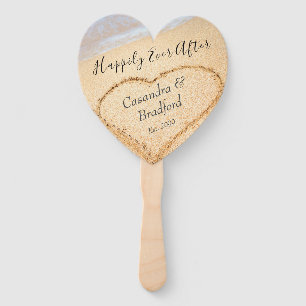 Chic Blush Pink  Beach Wedding Heart Sand favour Hand Fan
