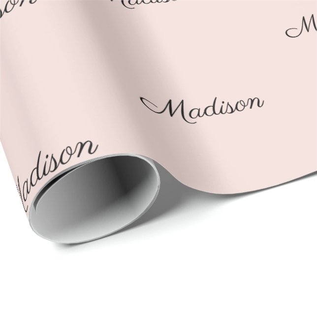Chic blush pink black Custom script Name Elegant Wrapping Paper (Roll Corner)