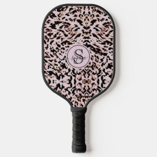 Chic Blush Pink Black Gold Leopard Print Girls Pickleball Paddle