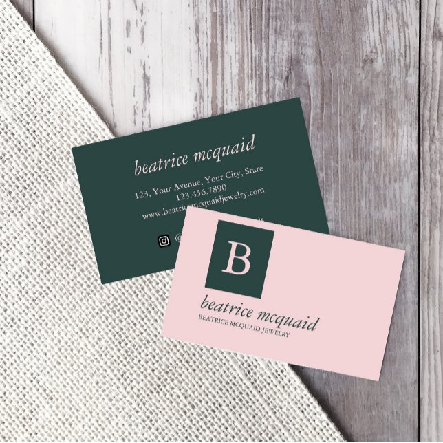 Chic Blush Pink Blue Business Card (Creator Uploaded)
