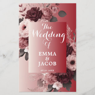 Chic Blush Pink Burgundy Floral Wedding Program