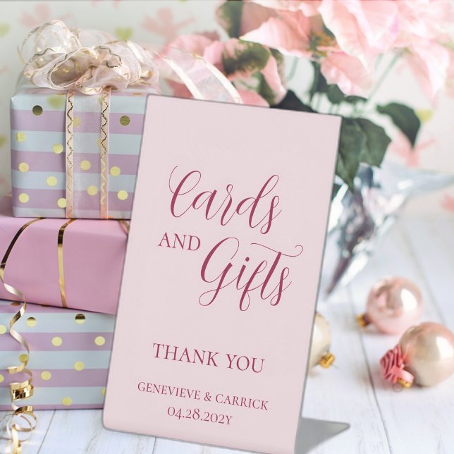 Chic Blush Pink Cards & Gifts Wedding Pedestal Sign (Creator Uploaded)