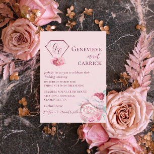 Chic Blush Pink & Crimson Red Wedding Invitation