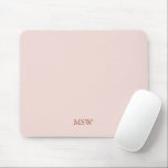 Chic blush pink custom monogram initials elegant mouse pad<br><div class="desc">Elegant custom name monogram initials blush pink solid plain colour feminine mouse pad. Minimalist,  simple,  modern,  stylish design.
Dusty rose customisable serif text on blush pink solid plain colour background.</div>