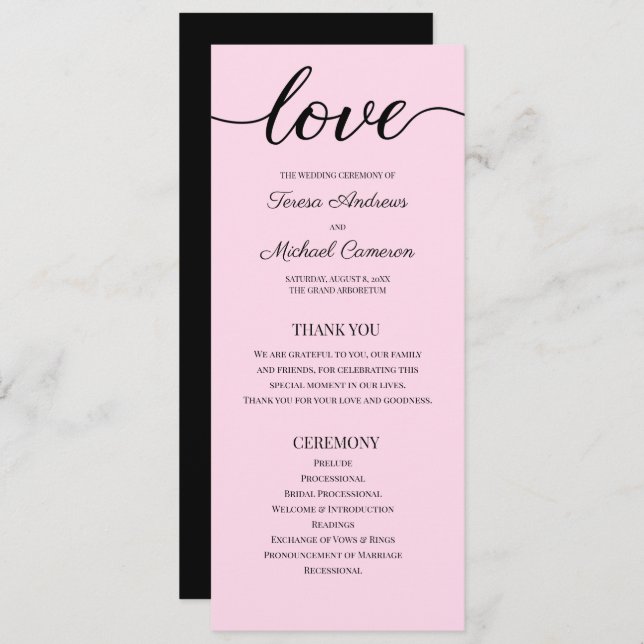  Chic Blush Pink Customisable Wedding Program Temp (Front/Back)