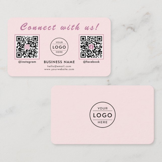 Chic Blush Pink Dual QR Code Business Card (Front/Back)