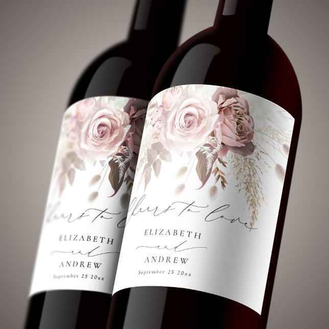 Chic Blush Pink Dusty Rose Cheers to Love Wedding Wine Label (Creator Uploaded)