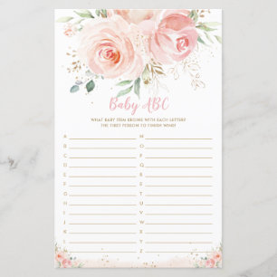 Chic Blush Pink Floral Baby ABC Fun Shower Game