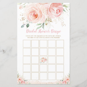 Chic Blush Pink Floral Bridal Shower Bingo Game