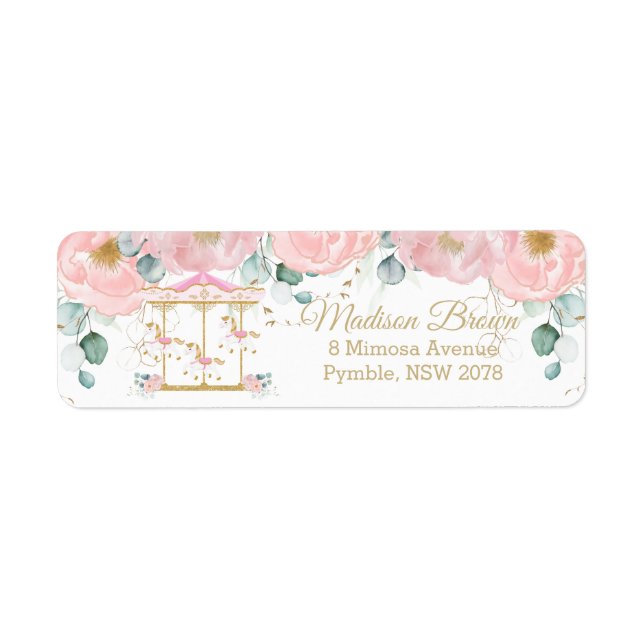 Chic Blush Pink Floral Carousel Return Address Label (Front)