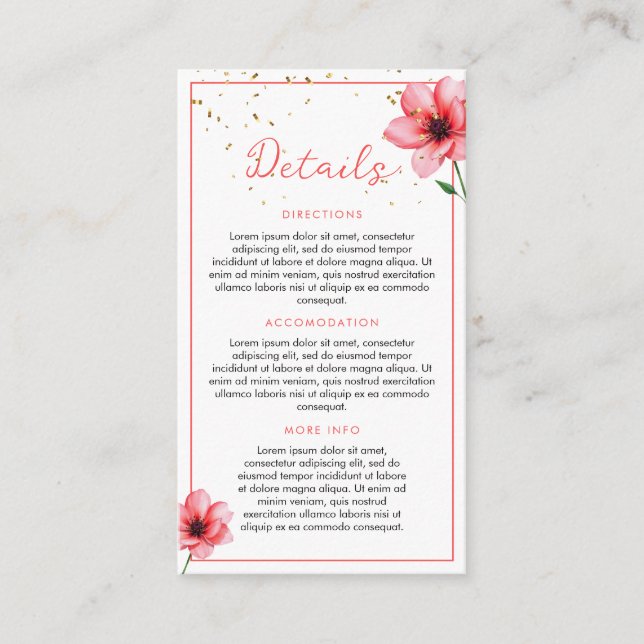 Chic Blush Pink Floral Confetti Frame Wedding Enclosure Card (Front)
