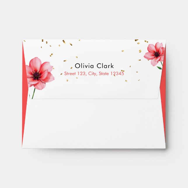 Chic Blush Pink Floral Confetti Frame Wedding Envelope (Back (Top Flap))