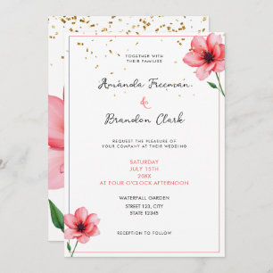 Chic Blush Pink Floral Confetti Frame Wedding Invitation