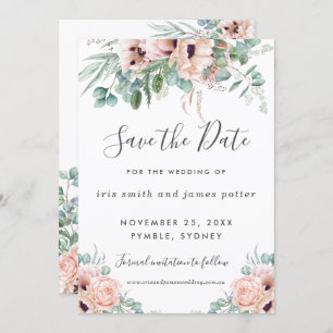 Chic Blush Pink Floral Greenery Save the Date Card