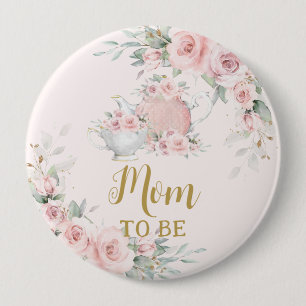 Chic Blush Pink Floral High Tea Party Mom to Be 10 Cm Round Badge